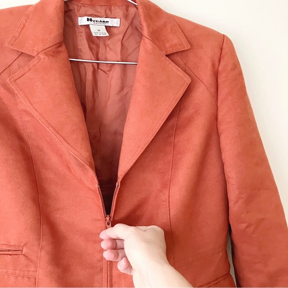 Vintage • Faux Suede Full Zip Blazer in Burnt Orange - Picture 3 of 9